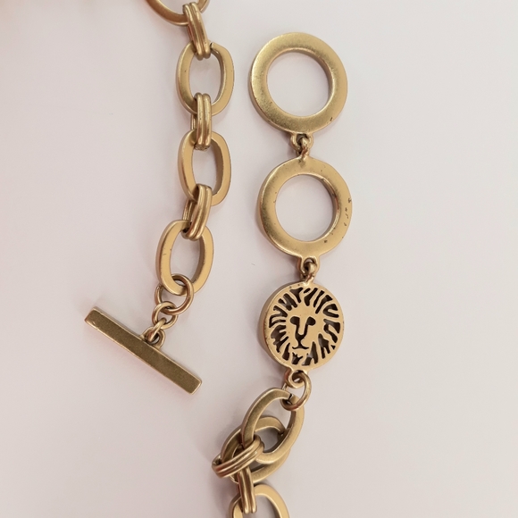 Anne Klein Vintage Mogul Heavy Brushed Satin Gold Tone Lucite Jewels Necklace - Picture 9 of 12